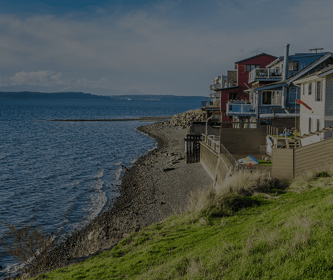 Beachfront houses on a sunny day