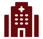 Hospital building icon, dark red